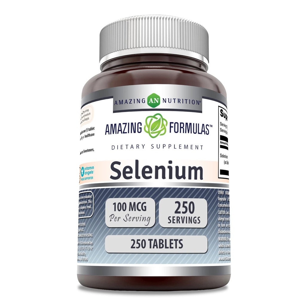 Formules étonnantes Supplément de sélénium $ 100 Mg par service $ 250 Comprimés $ Non-GMO $ Sans gluten $ Fabriqué aux États-Unis