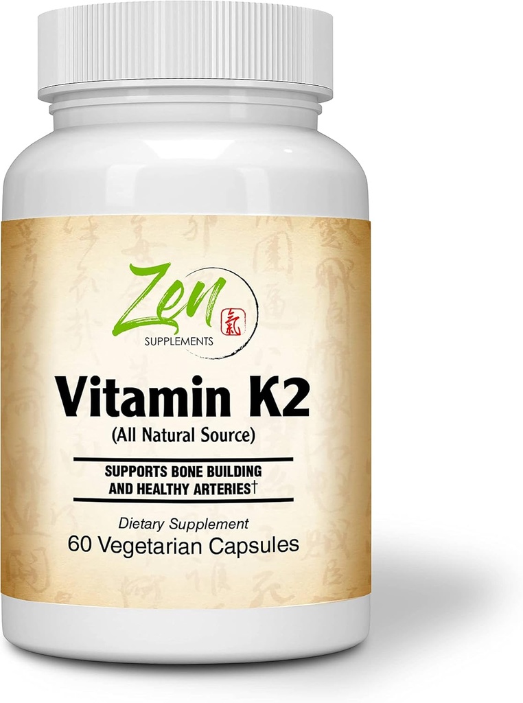Suppléments Zen - Vitamine K2 45Mcg MenaquinGold® Vitamine naturelle MK-7 - Fournit un soutien cardiovasculaire et un soutien de santé os 60-Vegcaps