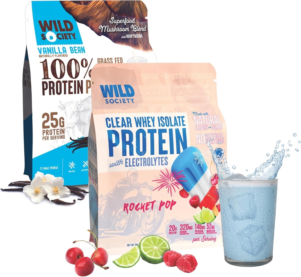 WILD SOCIETY Clear Isolate + Whey Concentrate Super Combo - Rocket Pop Clear Whey + Vanilla Bean Whey Concentrate