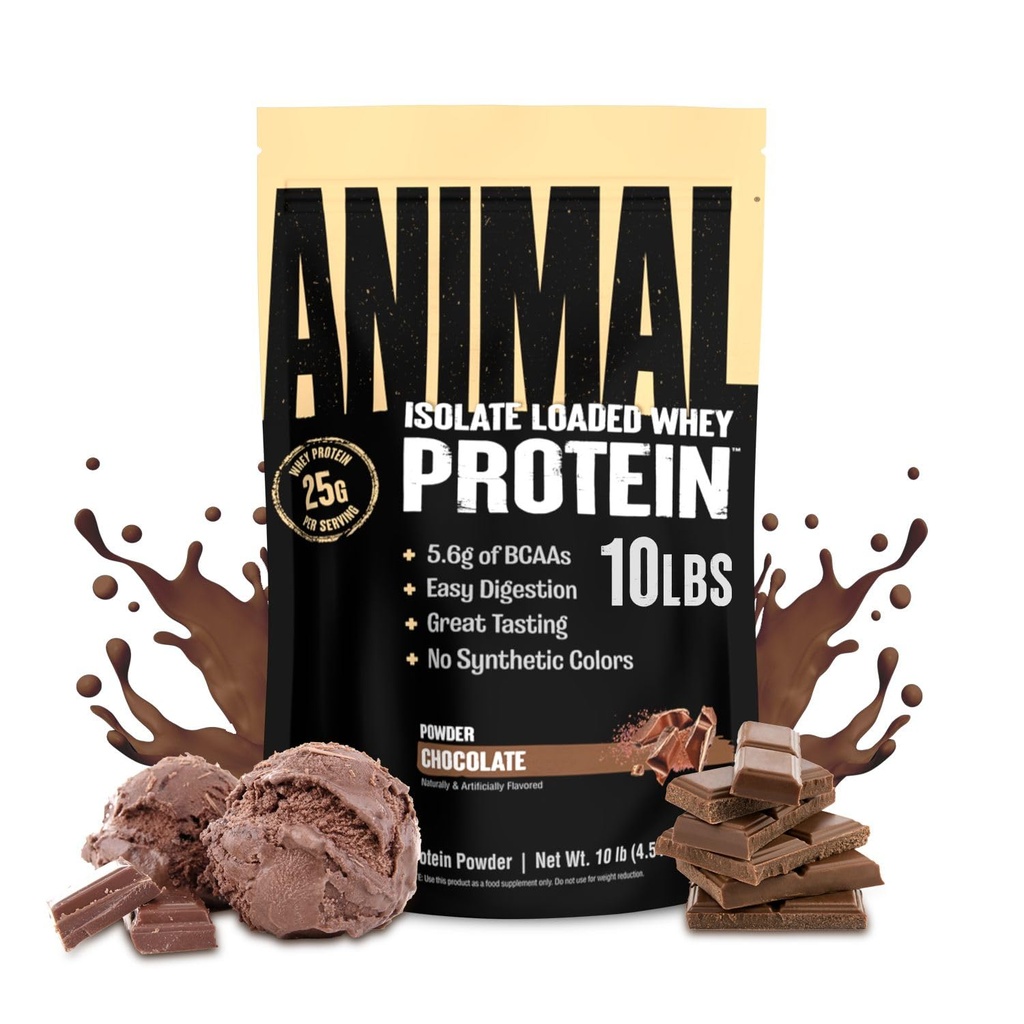 Poudre de protéines isolantes de la lactosérum animal - Loaded for Pre & Post Workout Muscle Builder and Recovery with Digestive Enzymes for Men & Women - 25g Protéines, grand goût, faible sucre - Chocolat 10 lbs