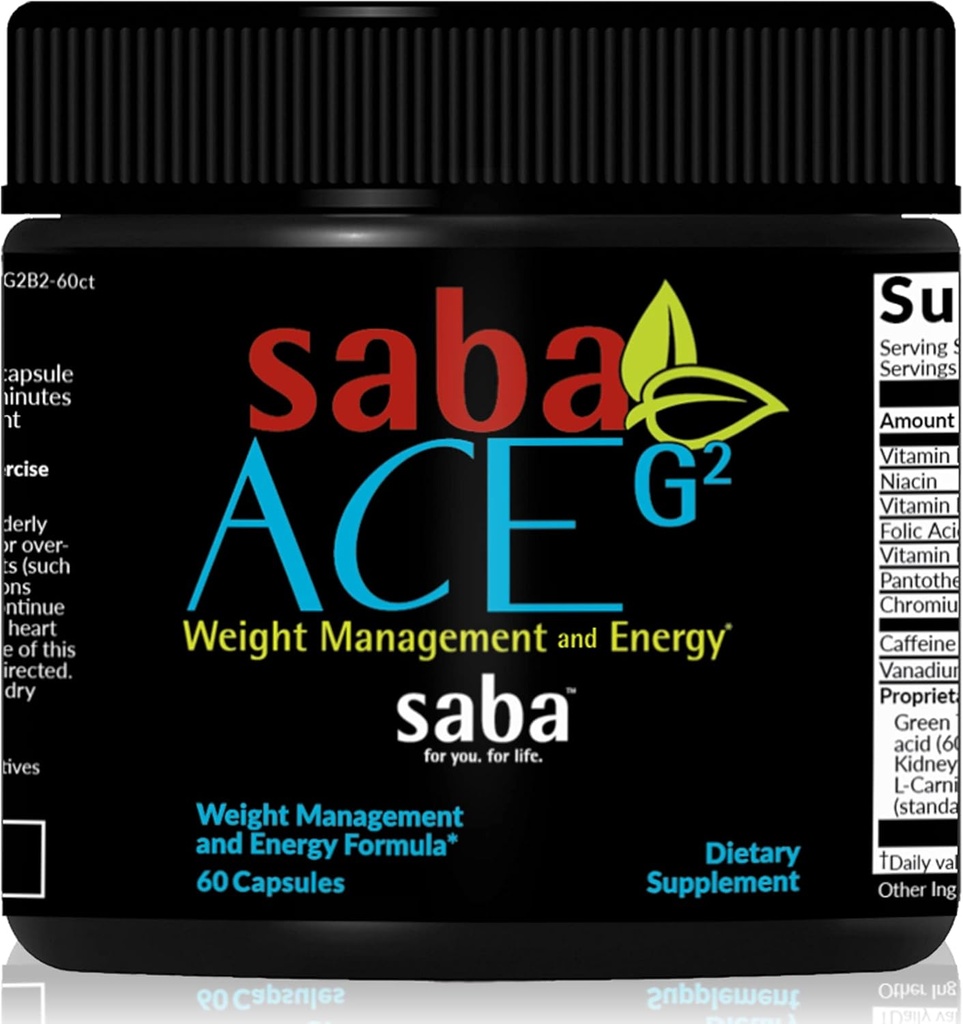 Saba ACE G2 - Brûleur de graisse thermogénique. Supplément de perte de poids, Suppresseur d'appétit, et Booster d'énergie - Extrait de thé vert, Capsimax, Garcania, Carnosyn et plus - 60 Capsules