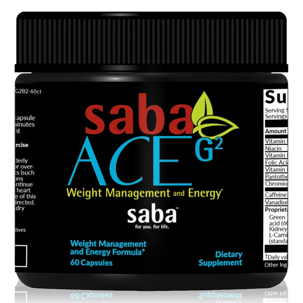 Saba ACE G2 - Brûleur de graisse thermogénique. Supplément de perte de poids, Suppresseur d'appétit, et Booster d'énergie - Extrait de thé vert, Capsimax, Garcania, Carnosyn et plus - 60 Capsules