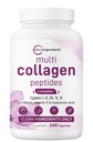 Micro-ingrédients Pilules multicollagènes pour femmes et hommes, 240 capsules de type I, II, III, V, X - Peptides hydrolysés avec biotine, acide hyaluronique et vitamine C.