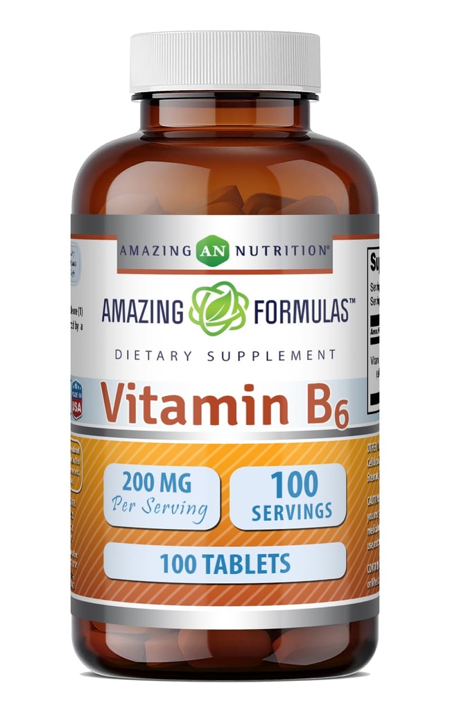 Formules étonnantes Vitamine B6 Pyridoxine 200mg 100 Comprimés Suppléments de non-OGM