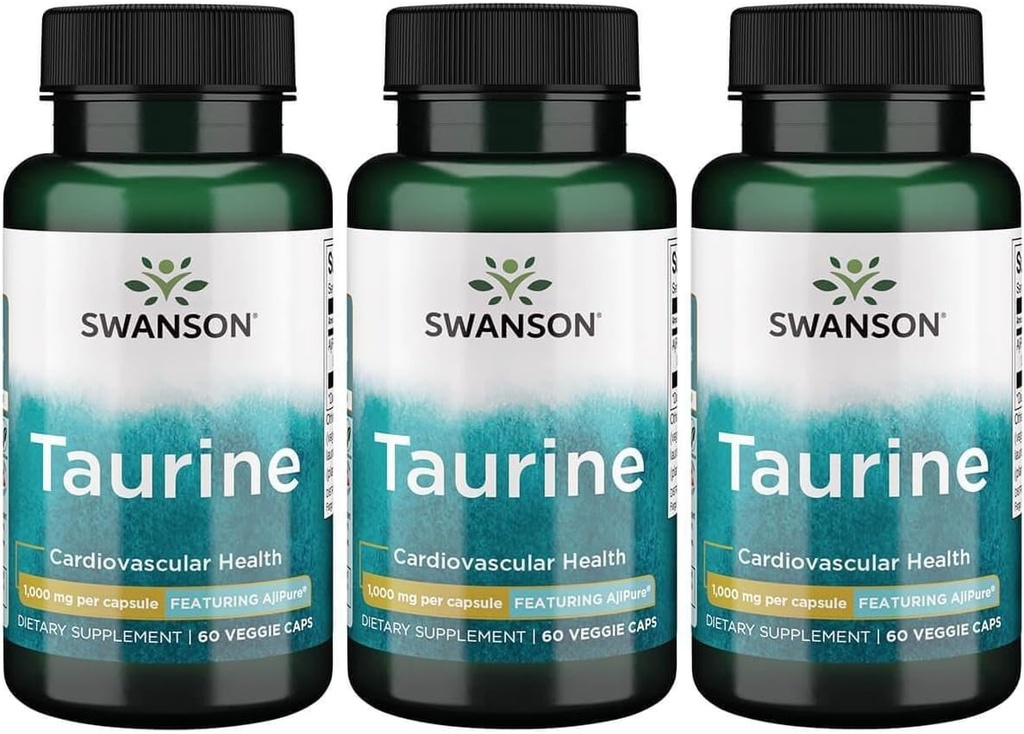 Swanson AjiPure Amino Acid Taurine 1000 Milligrammes 60 Gélules (3 Pack)
