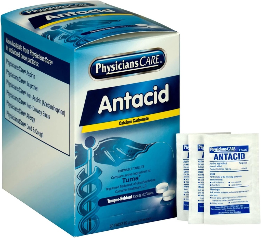 MédecinsCare Antacid Heartburn Médicaments (Comparer aux tumeurs), 50 doses de deux comprimés, 420 mg