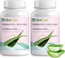 Probiotiques quotidiens AloeCure 10 milliards d'UFC pour le soutien digestif 8 souches, 6 prébiotiques et enzymes - Supplément digestif avec bromélain pour les femmes et les hommes - Gut Support, soulagement digestif, 30 capsules x 2btls