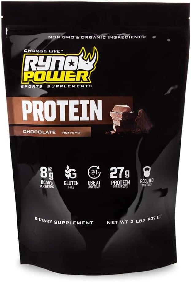 Ryno Power All Natural Whey Protein 2lb (20 portions) 'Chocolate' - 100% Whey Protein Blend & No Filters - Non OGM