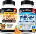Triple force Omega 3 huile de poisson softgels (1 mois d'approvisionnement) Plus curcumine curcumine avec extrait de poivre noir 1500mg complexe (1 mois d'approvisionnement)