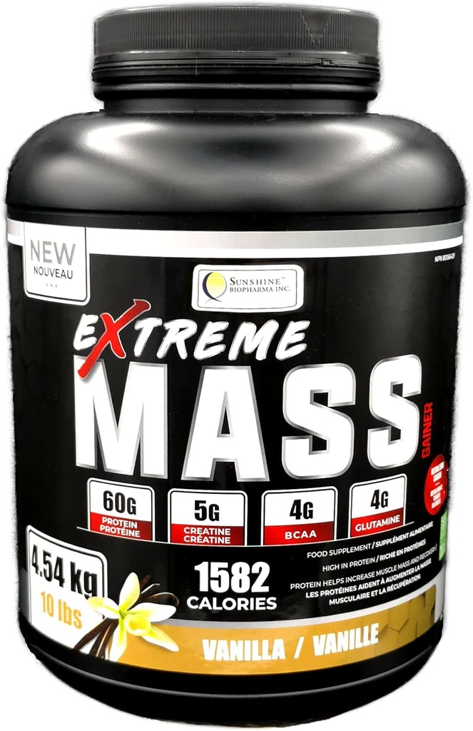 Mass Gainer Muscle Builder, 10 lb (4,54 kg) avec moins de sucre pour l'entraînement intense Entraînement Fait de haute teneur en calories Fortified whey Protein (Vanilla)