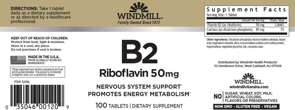 Ventilateur Vitamine B-2 50 mg Comprimés - 100 ea (2 pack)