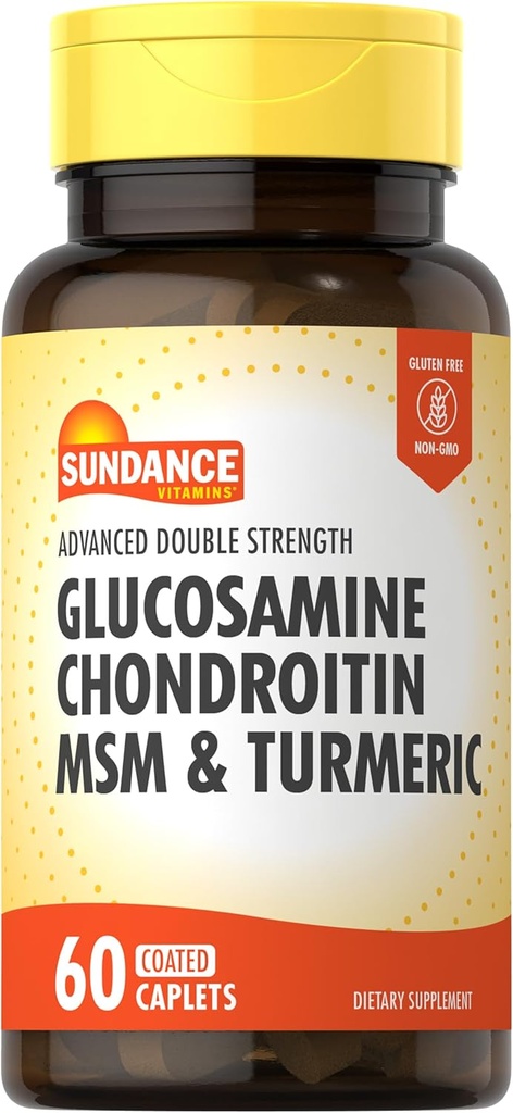 Sundance Glucosamine Chondroitin MSM and Turmeric | 60 Caplets | Double Strength | Non-GMO and Gluten Free Supplement