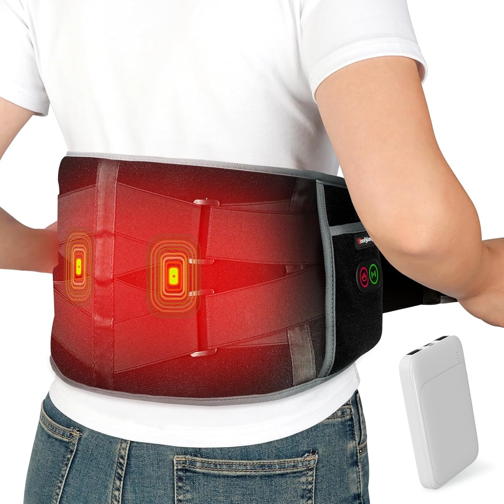 Pad de chauffage sans fil Comfytemp avec masseur pour le soulagement de la douleur au dos, masseur Portable Lower Back FSA admissible HSA Rechargeable, Cadeaux d'anniversaire pour femmes Hommes Maman Papa Aînés Noël 3 Chaleur 30 Auto-Off