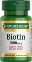 Biotine Bounty de la nature, soutient le métabolisme pour l'énergie et les cheveux sains, la peau, et les ongles, 1000 mcg, 100 comprimés