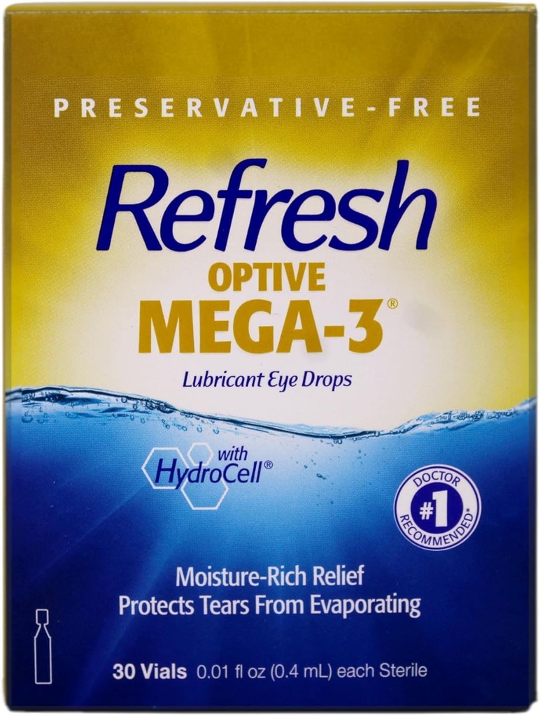 Refresh Optive Mega-3 Lubrifiant Conteneurs stériles à usage unique gouttes oculaires 30 ea (paquet de 3)