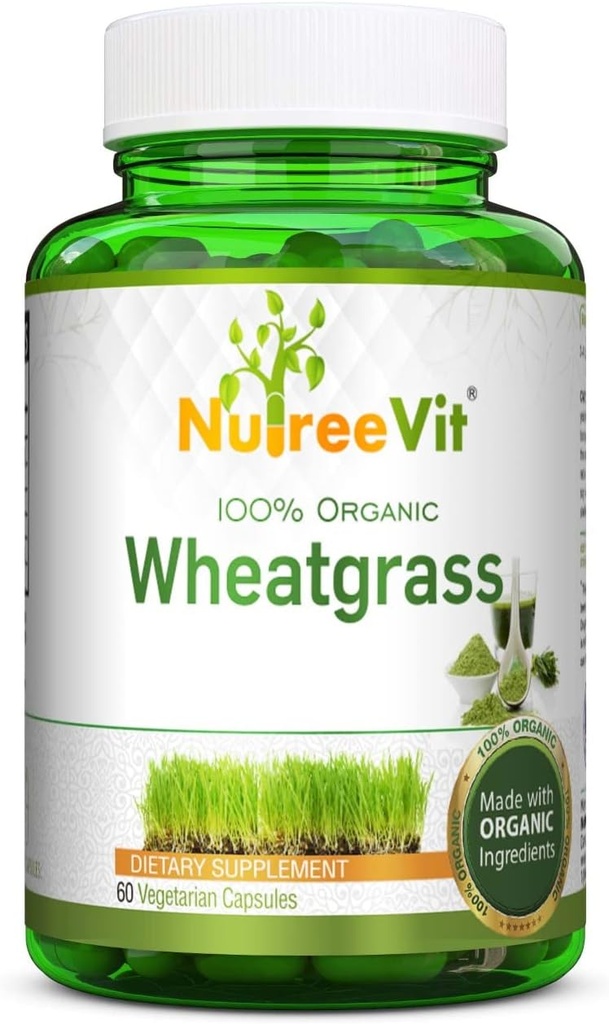 NutreeVit Pure Organic Wheatgrass Superfood Powder 500 mg (320 Capsules)