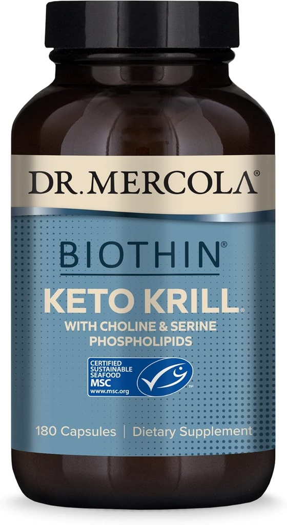 Dr Mercola, supplément d'huile de kéto krill, 90 portions (180 capsules) Acides gras oméga 3, certifiés par le SMC, non OGM, sans soja, sans gluten