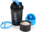 Shaker Bottle - Protein Shaker Cup with Storage Compartments - Leak-proof Workout Shake Bottles with Mixer for Smooth Mixing-500ML/16oz (BLUE & BLACK)