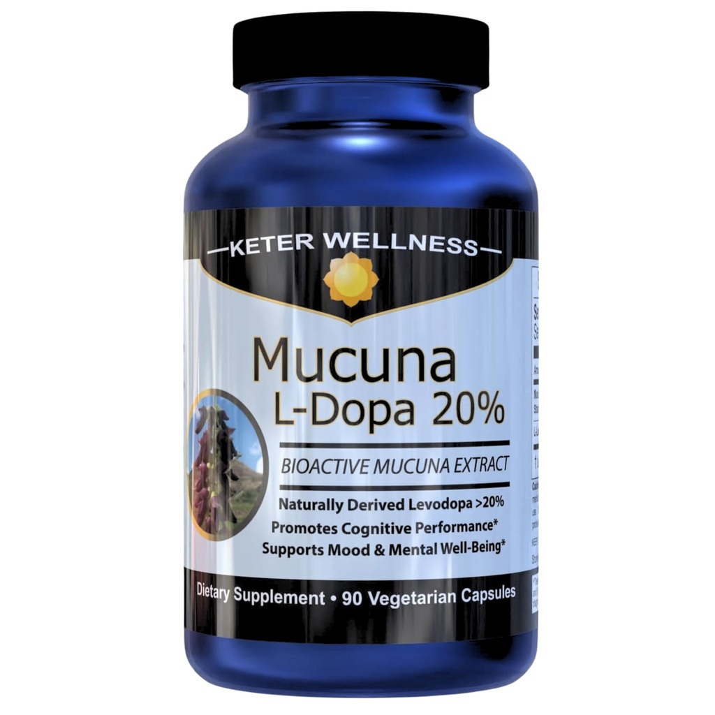 Mucuna Pruriens L-Dopa – 20 % L Dopa Velvet Bean Extract, Dopamine Mood Support Supplement, Booster de santé du cerveau naturel pour Super Focus, Énergie et Performance Peak, 90 Capsules
