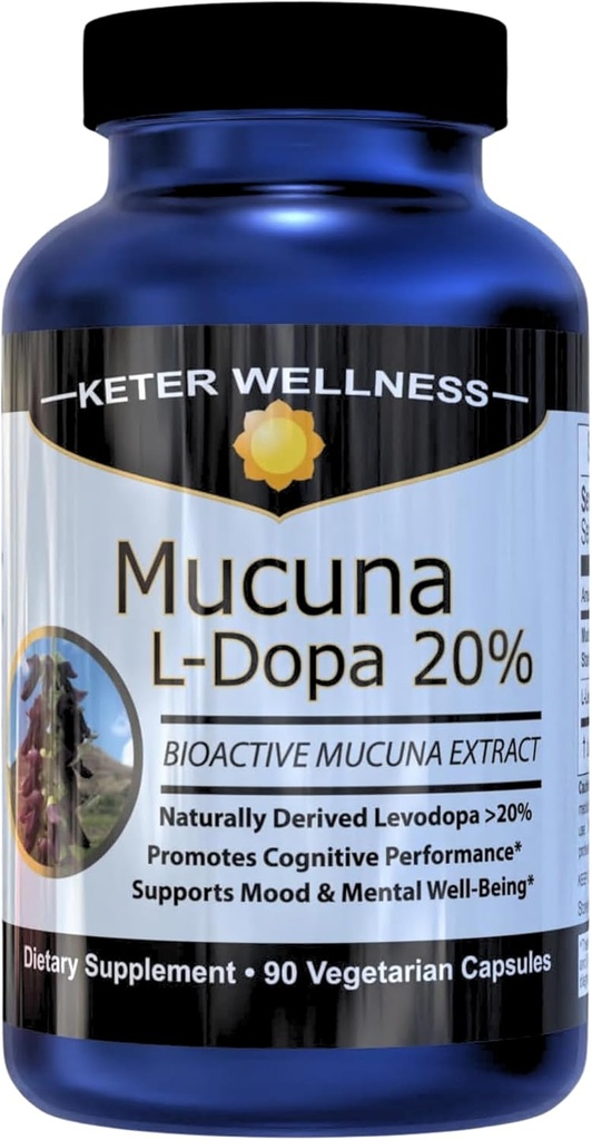 Mucuna Pruriens L-Dopa – 20 % L Dopa Velvet Bean Extract, Dopamine Mood Support Supplement, Booster de santé du cerveau naturel pour Super Focus, Énergie et Performance Peak, 90 Capsules