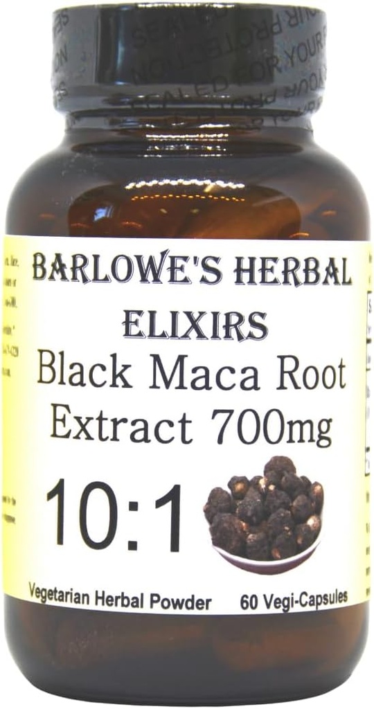 Barlowe's Herbal Elixirs Black Maca.Extrait de racine de maca péruvienne 700 mg par capsule 60 Capsules de légumes (Vegan, Kosher, Halal)