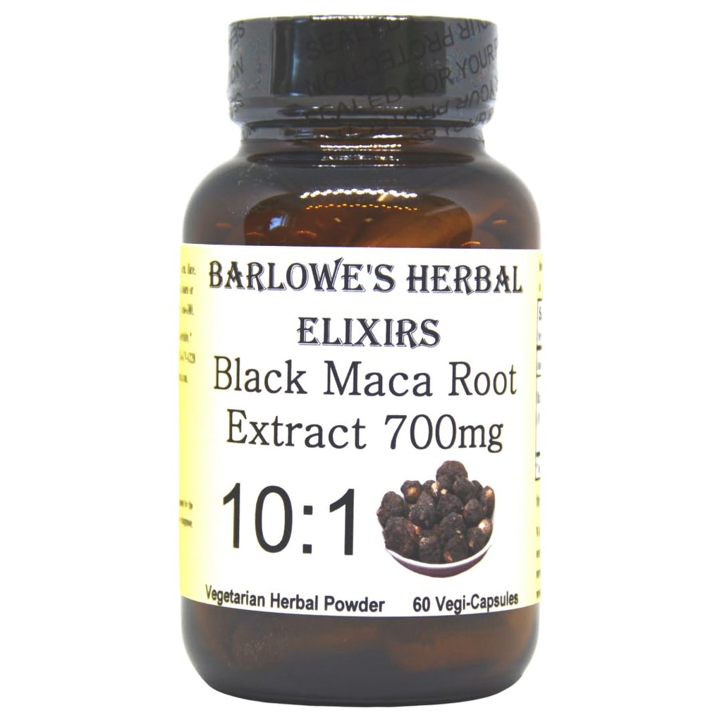 Barlowe's Herbal Elixirs Black Maca.Extrait de racine de maca péruvienne 700 mg par capsule 60 Capsules de légumes (Vegan, Kosher, Halal)