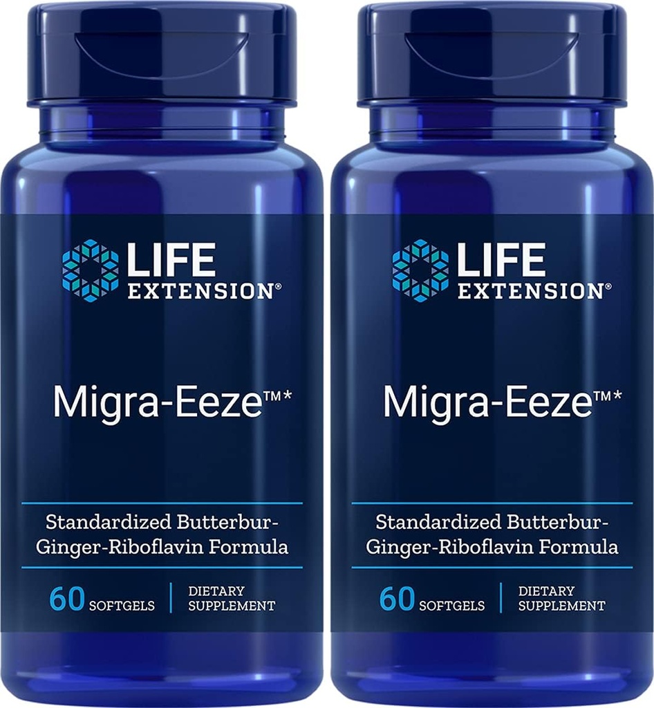 Prolongation de la durée de vie Migra-EezeTM Formule normalisée Butterbur-Ginger-Riboflavin, 60 Nombre (paquet de 2)