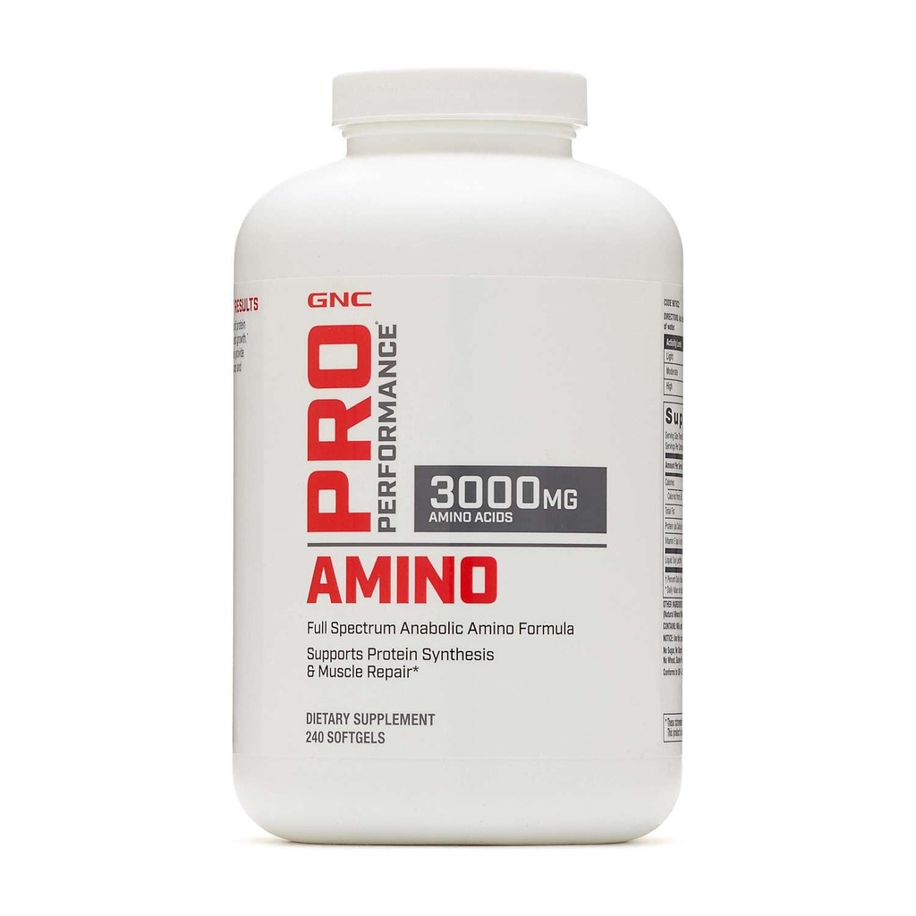 GNC Pro Performance Amino 3000mg, 240 Softgels, supporte la synthèse protéique et la réparation musculaire
