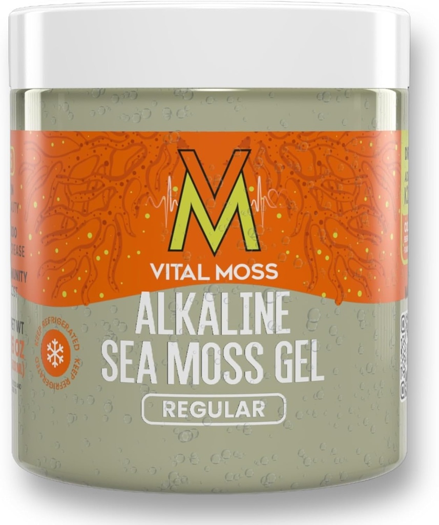 VitalMoss St Lucia Sea Moss Gel Regular, Wildcrafted Alkaline Sea Moss with Minerals Vitamines and Antioxidants, Thyroïde et Immune Support Supplément, Raw, Unflavored and Vegan Friendly, 16oz