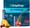 DripDrop Packets d'hydratation - Punch aux fruits - Mélange de poudre d'électrolytes à usage unique - Non-OGM, sans gluten, végétalien - 32 bâtonnets