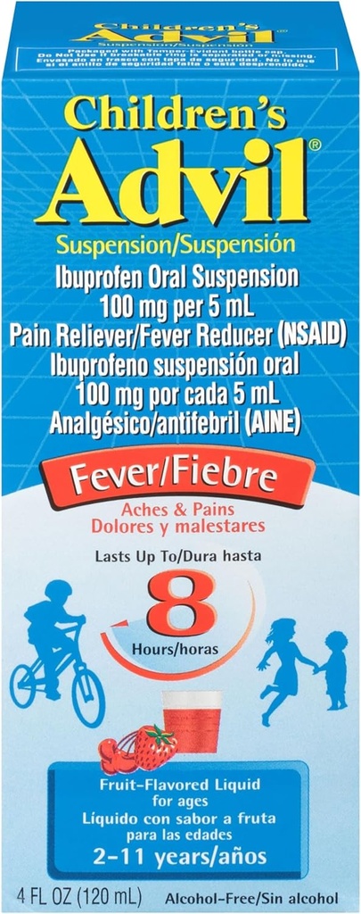 Advil des enfants soulagement de la douleur et réducteur de la fièvre, Ibuprofène des enfants remède de soulagement de la douleur liquide, fruits - 4 Fl Oz