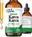 Wild & Organic Kava Kava Drops 400 mg - Supplément Calme et relaxation - 5 mois d'approvisionnement - Vegan, sucre et sans alcool gouttes d'extrait de racine liquide - 4 fl oz