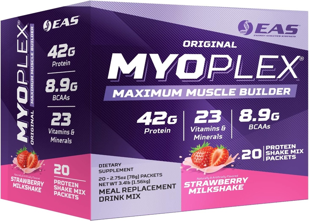EAS Original Myoplex Maximum Muscle Builder (Remplacement des repas) Mélange de protéines Qualité Mélange de protéines 42g Protéines 20 Packets individuels (Strawberry Milkshake)