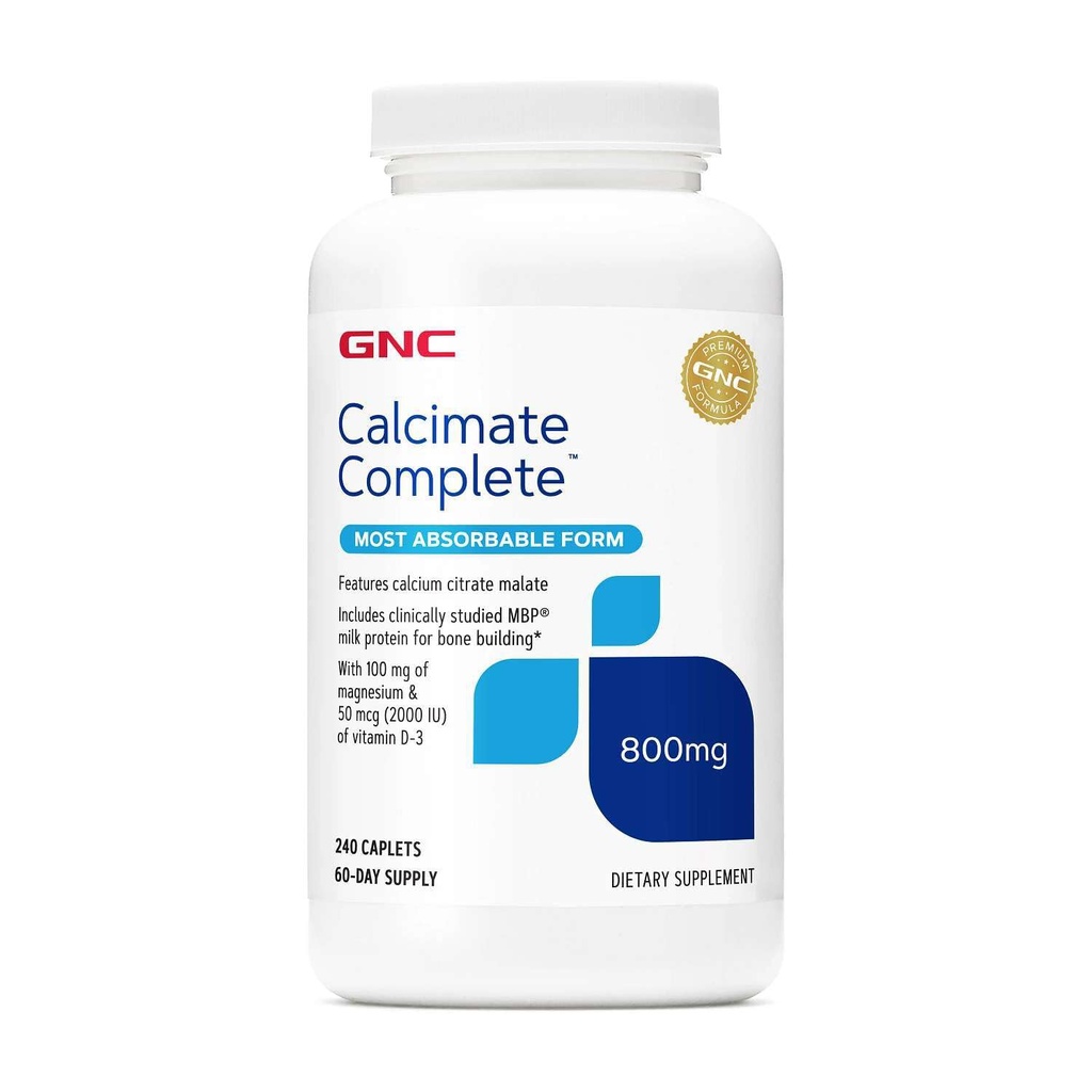 GNC Calcium Complete 800mg Supplément, soutient la densité osseuse, améliore l'absorption de calcium, 60 portions
