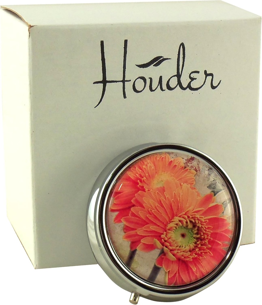 Boîte à pilules Designer par Houder - Boite à pilules décorative avec boîte cadeau - Portez vos médicaments en style (Orange Daisy)