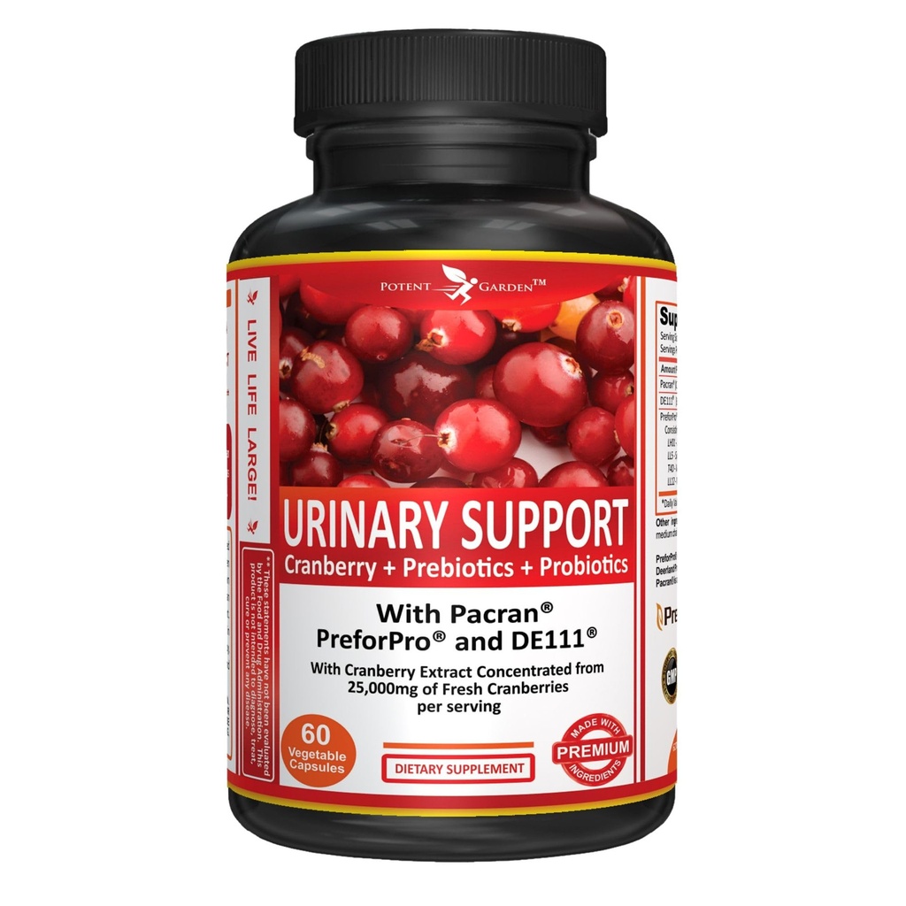 Potent Garden Urinary Support Womens Probiotics for Urinary Tract Health for Women, Capsules de canneberge contenant 5 milliards d'UFC Extrait de canneberge, Prébiotiques et Probiotiques pour femmes, 60 capsules, 30 portions