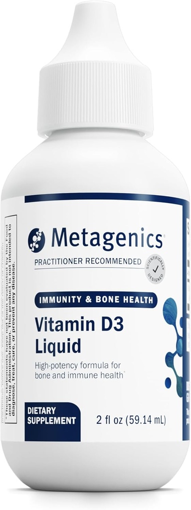 Métagène Vitamine D3 Supplément liquide - Absorbance élevée et facile à avaler Vitamine liquide D3 pour la santé des os et le soutien immunitaire* - Convient aux enfants - 2 fl oz - 2 275 portions
