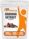 BulkSupplements.com Poudre d'extrait de guarana - supplément de caféine naturelle, de graines de guarana, poudre de guarana - sans gluten, 800mg par portion, 500g (1,1 lb) (paquet de 1)