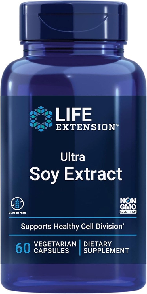 Extension de vie Extrait de soja ultra, Vieillissement en santé et santé cellulaire, sans gluten, non OGM, végétarien, 60 capsules