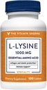 La Vitamine Shoppe L-Lysine 1000MG, Acide Amino Essentiel, Supplément soin des lèvres, soutient la production de collagène et d'élastine, une fois par jour (100 comprimés)