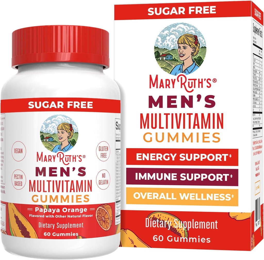 MaryRuth Organics Men's Multivitamin Gummies | Vegan Vitamins for Immune Support | Non-GMO & Gluten Free | 0g Sugar Per Serving | 60 Count