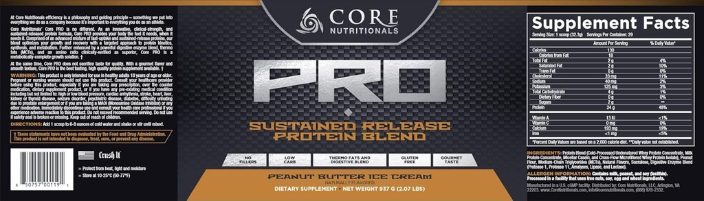 Core Nutritionals Core PRO - 29 portions - Crème glacée au beurre d'arachide