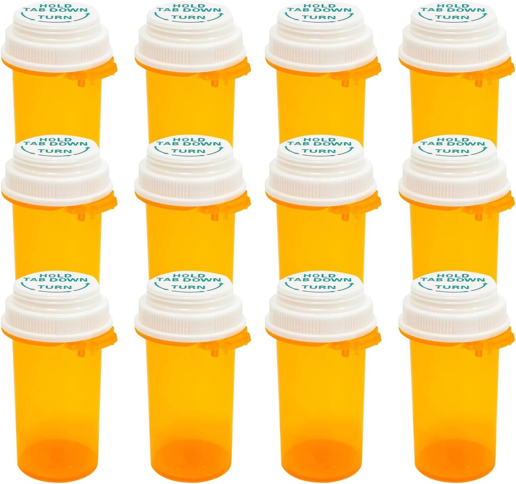 Bouteilles avec bouchon résistant à l'enfant, Bouteilles avec bouchons, Bouteilles avec bouchons pour médicaments, Contenant pour médicaments personnels et pharmacie.(16dram,12pcs)