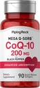 Piping Rock CoQ10 200mg Softgels (90) Supplément pour les femmes et les hommes avec extrait de poivre noir (non-OGM), sans gluten