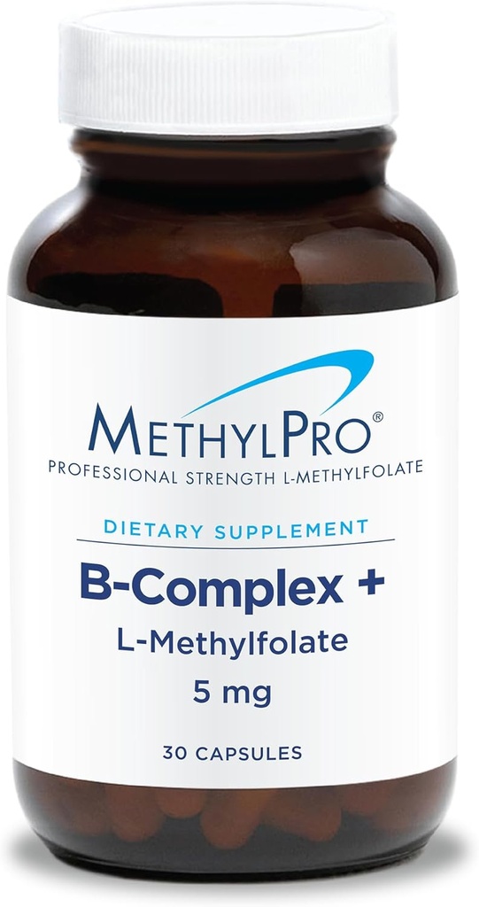 MethylPro B-Complex + L-Methylfolate 5 mg - Complexe de vitamine B méthylée pour les femmes et les hommes, Soutien énergétique cellulaire avec folate, niacine et biotine, supplément VIT B - 30 capsules véganes