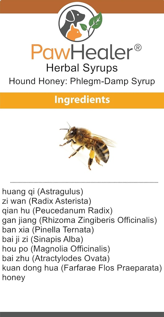 PawHealer Phlegm Damp Cough Sirop: Honey® - (5 fl oz) Remède à base de plantes naturelles pour les symptômes de la toux humide - Bon goût - Facile à administrer