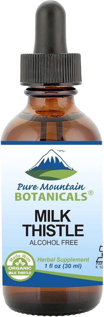 Pure Mountain Botanicals Extrait de chardon de lait - Vegan, formule liquide certifiée Casher - Fabriqué avec 333mg Teinture de chardon de lait biologique - 1 Fl Oz bouteille