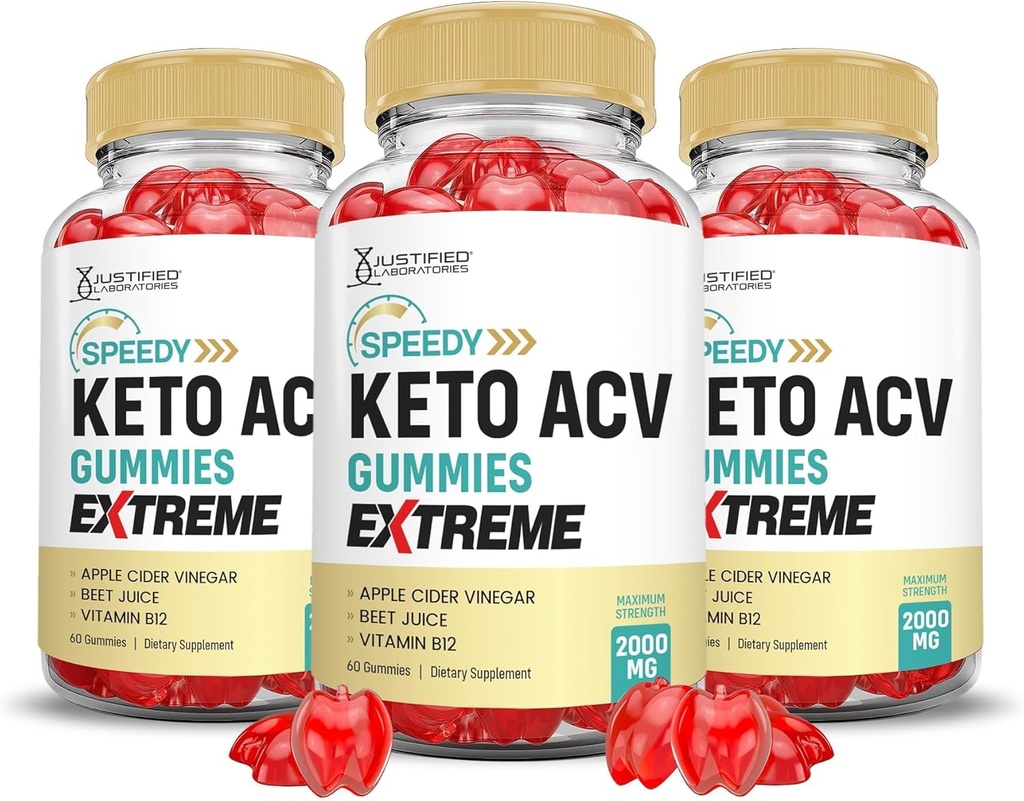 Laboratoires justifiés (3 Pack Speedy Keto ACV Gummies Extreme 2000MG Speedy Keto Gummies Formule avancée vinaigre de cidre de pomme avec jus de pomme de grenade poudre B12 Vegan Non OGM 180 Gummys
