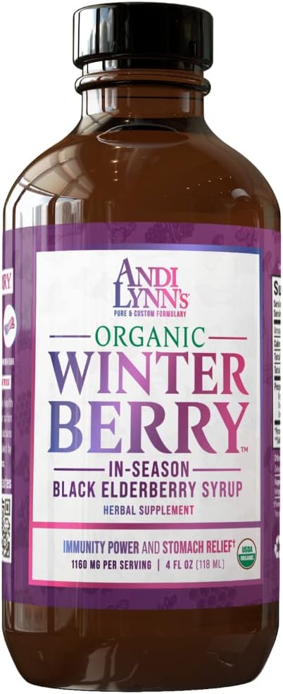 Andi Lynn's Winterberry Black Elderberry Sirop - Comprend les mûres noires, la cannelle, le gingembre, le miel et le citron - Immune Support pour toute la famille - Bio & Great Tasting Sirop 4oz