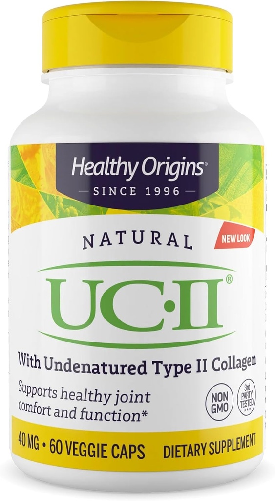 Origines saines UC-II 40 mg (collagène de type II non dénaturé, sans OGM, sans gluten, soutien interarmées), 60 capsules de légumes